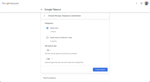 Google Takeout - Frequency
      and file size